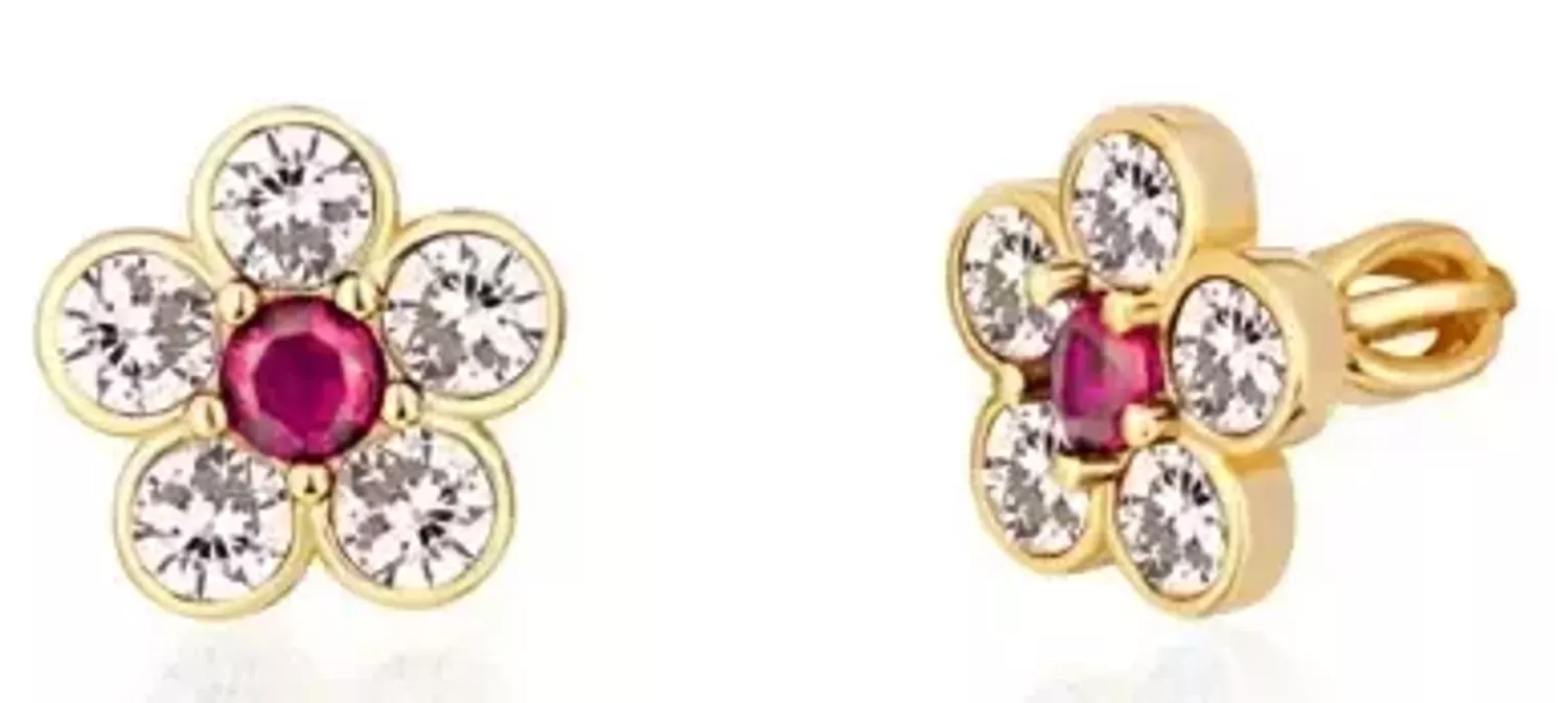 Srebrne pozłacane kolczyki damskie kwiaty z różową cyrkonią - SVLE1498XH2GR00.webp