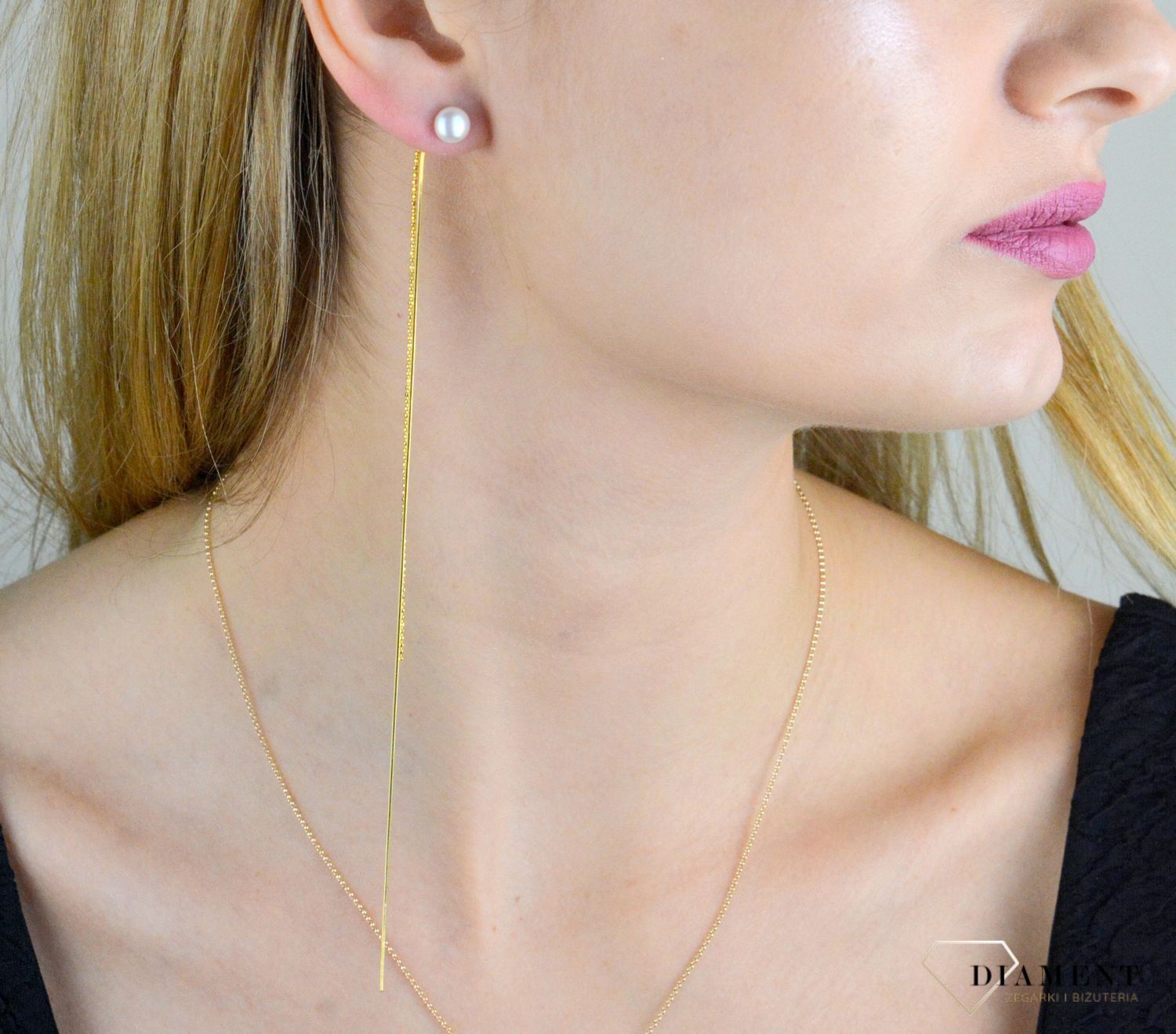 Kolczyki srebrne damskie bardzo długie łańcuszki z perłą pozłacane SVLE1583XD2GP00.JPG