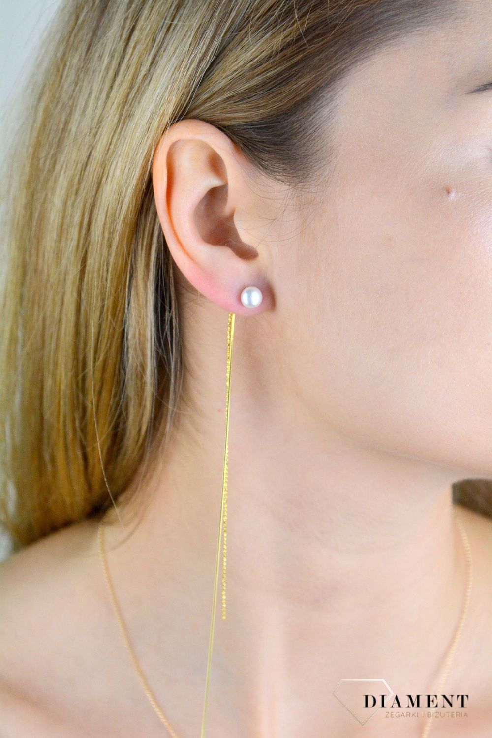 Kolczyki srebrne damskie bardzo długie łańcuszki z perłą pozłacane SVLE1583XD2GP00.JPG