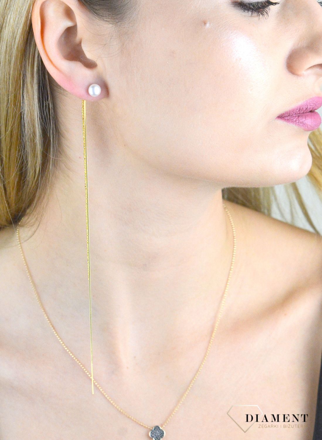 Kolczyki srebrne damskie bardzo długie łańcuszki z perłą pozłacane SVLE1583XD2GP00.JPG