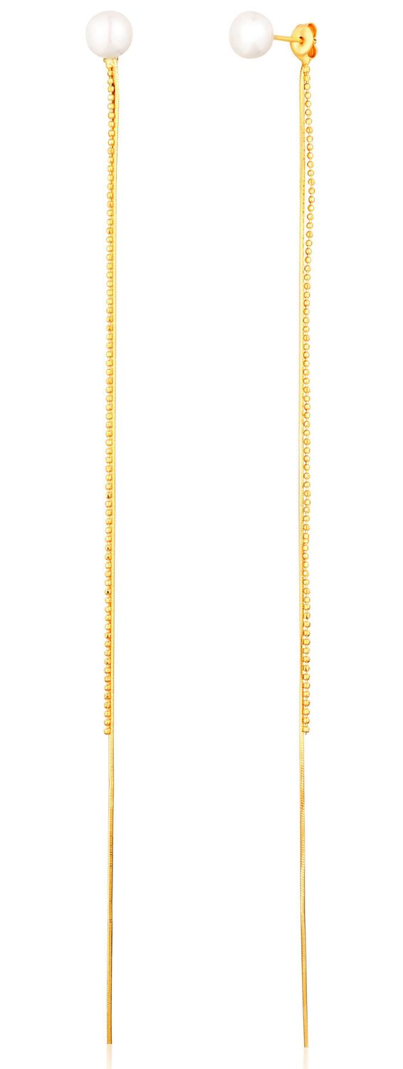 Kolczyki srebrne damskie bardzo długie łańcuszki z perłą pozłacane SVLE1583XD2GP00.JPG