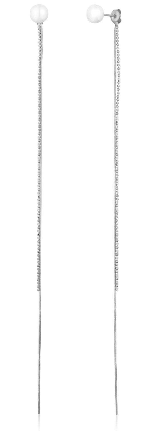 Kolczyki srebrne damskie bardzo długie łańcuszki z perłą SVLE1583XD2P100. Srebrne kolczyki damskie. Kolczyki srebrne z perłą. Kolczyki srebrne wieczorowe długie. Wiszące kolczyki srebrne z perłą. Kolczyki srebrne wiszące z perłą na prezent..jpg