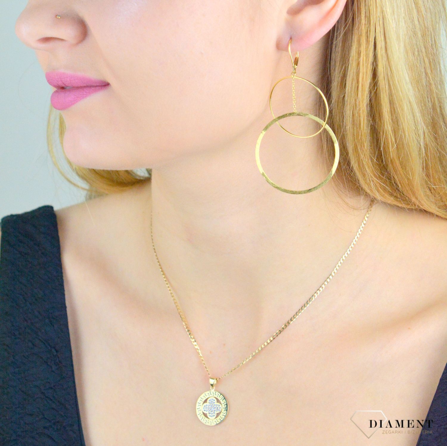 Kolczyki srebrne damskie efektowne podwójne koła pokryte złotem SVLE1636X61GO00.jpg