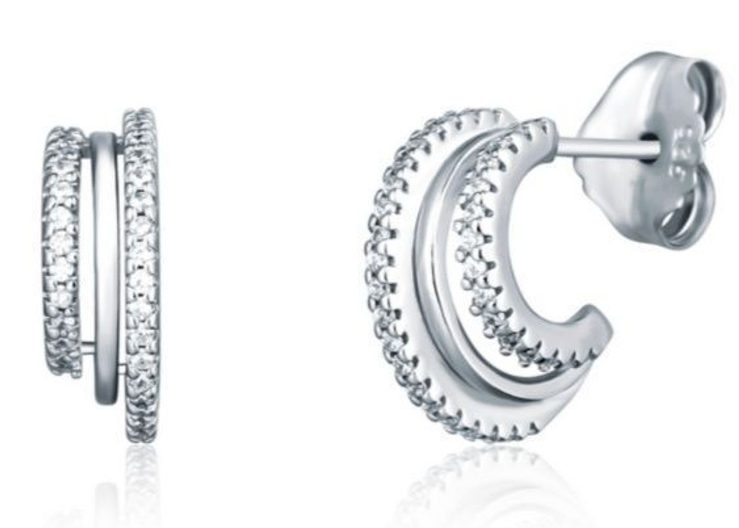 Kolczyki srebrne damskie 925 - potrójne kółka z cyrkoniami, zapięcie na sztyft SVLE1695XJ4BI00.jpg