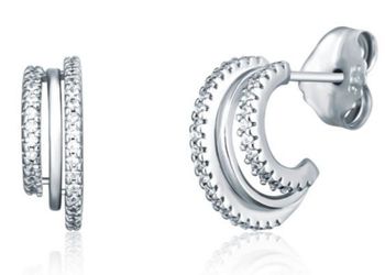 Kolczyki srebrne damskie 925 - potrójne kółka z cyrkoniami, zapięcie na sztyft SVLE1695XJ4BI00.jpg