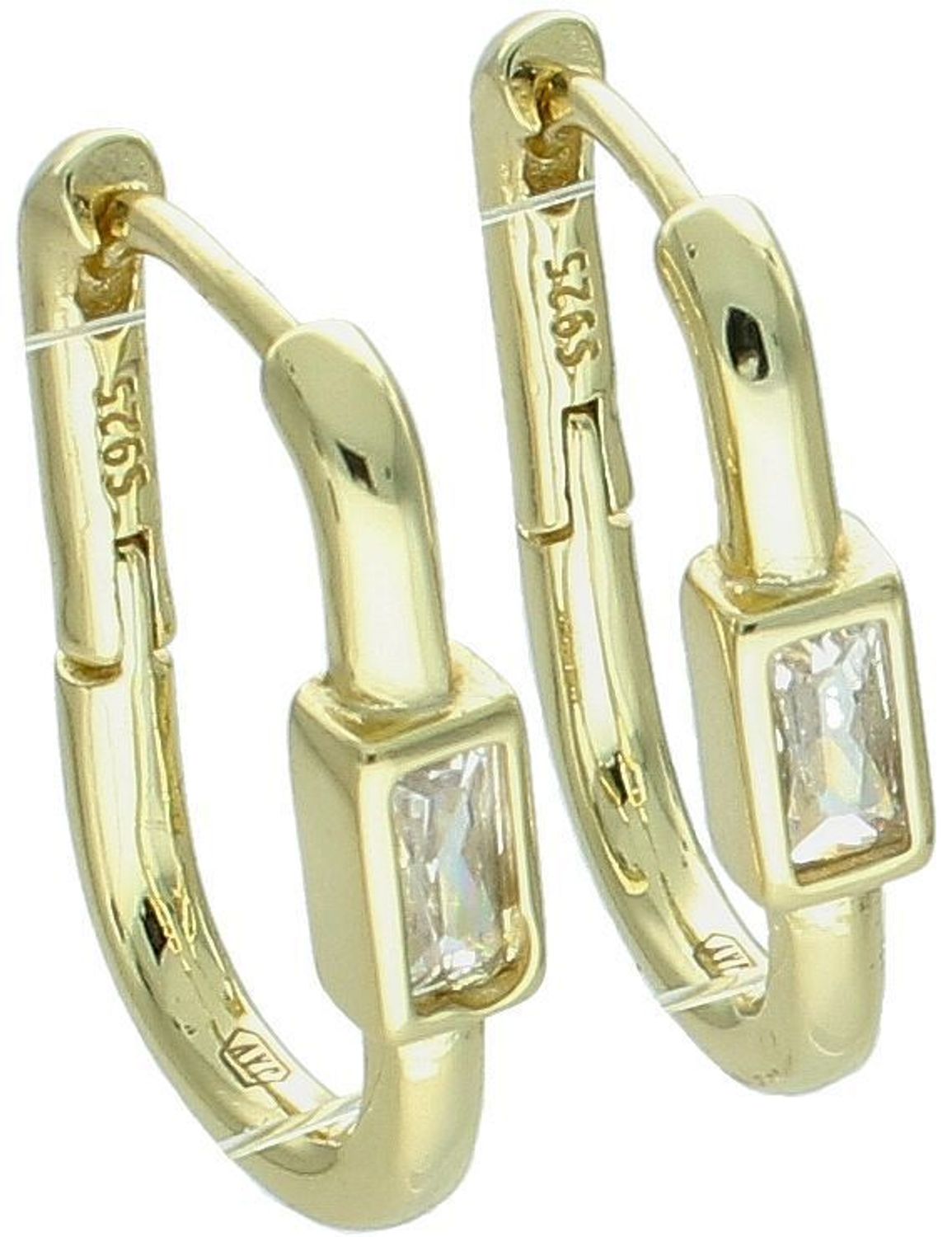 Kolczyki srebrne pozłacane z prostokątną cyrkonią, model SVLE1734XH2GO00. Zapięcie na zatrzask, długość 2,0 cm, szerokość 3 mm, waga 3,66 g. Elegancja na co dzień i na wyjątkowe okazje.1.jpg