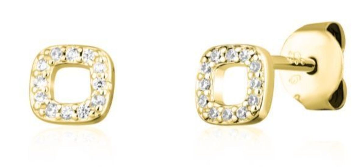 Kolczyki kwadrat cyrkonie pozłacane srebro  Srebro 925.jpg