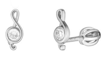 Kolczyki klucz wiolinowy srebrne z cyrkonią  Srebro 925.jpg