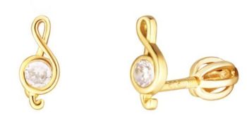 Kolczyki pozłacane klucz wiolinowy z cyrkonią sztyft wkręcany JVD SVLE1822XH2GOSR.jpg