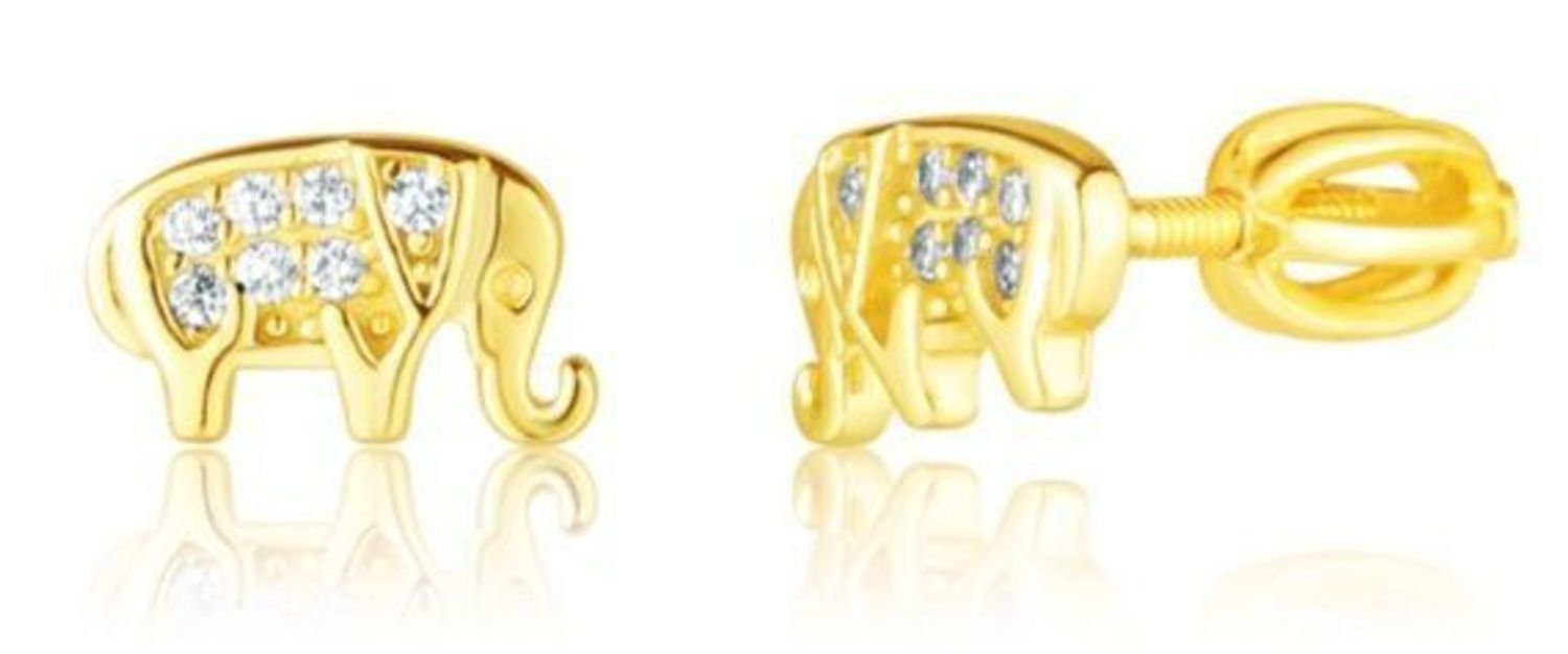 Kolczyki srebrne pozłacane zakręcane ze słoniem i cyrkoniami.jpg
