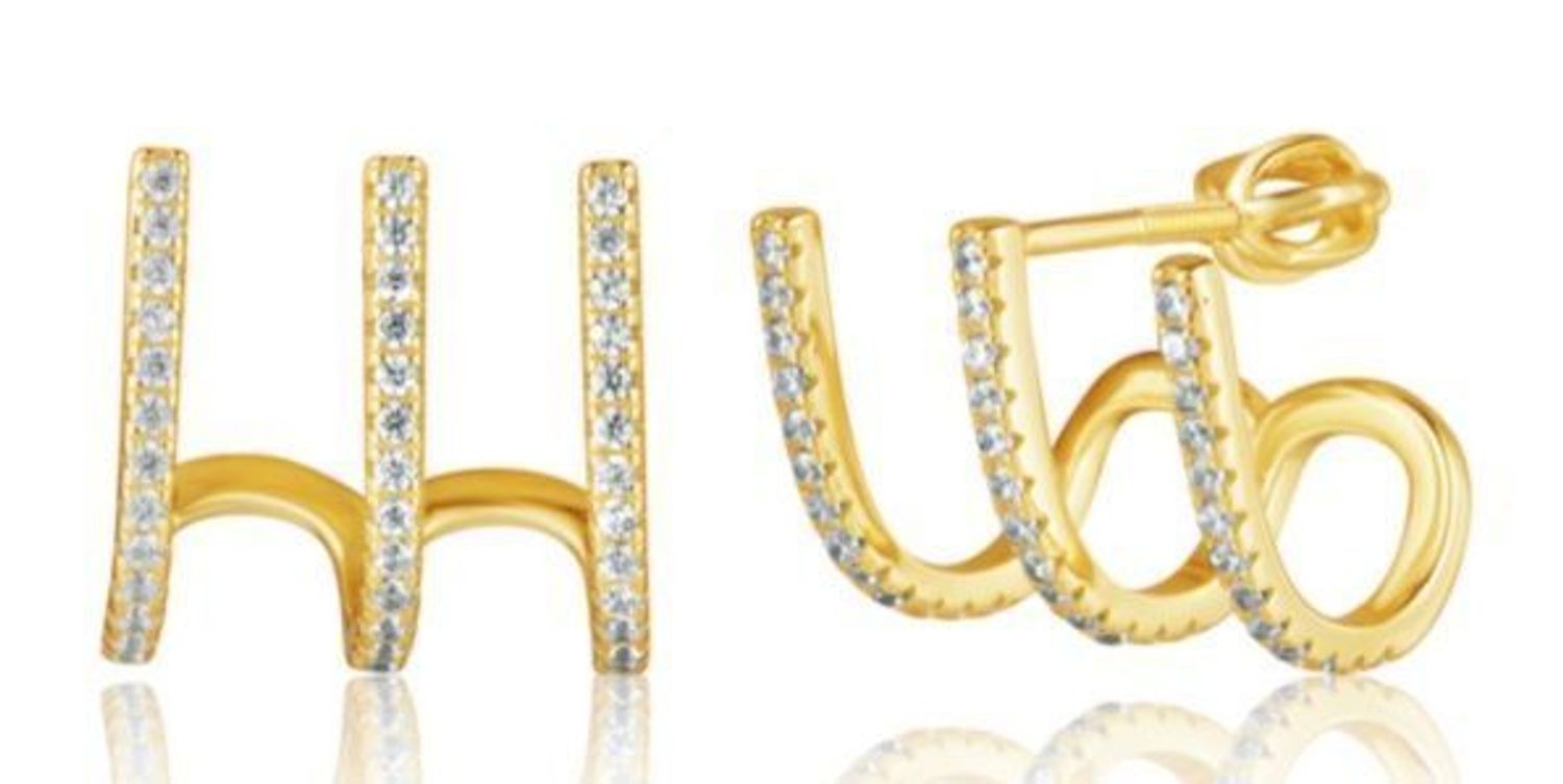 Kolczyki srebrne pozłacane nausznice z cyrkoniami, zakecany sztyft.jpg