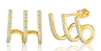 Kolczyki srebrne pozłacane nausznice z cyrkoniami, zakecany sztyft.jpg