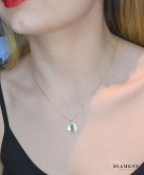 Srebrny naszyjnik damski złoty z zielonym kamieniem. naszyjnik pozłacany z grawerowaniem i zieloną cyrkonią (2).JPG
