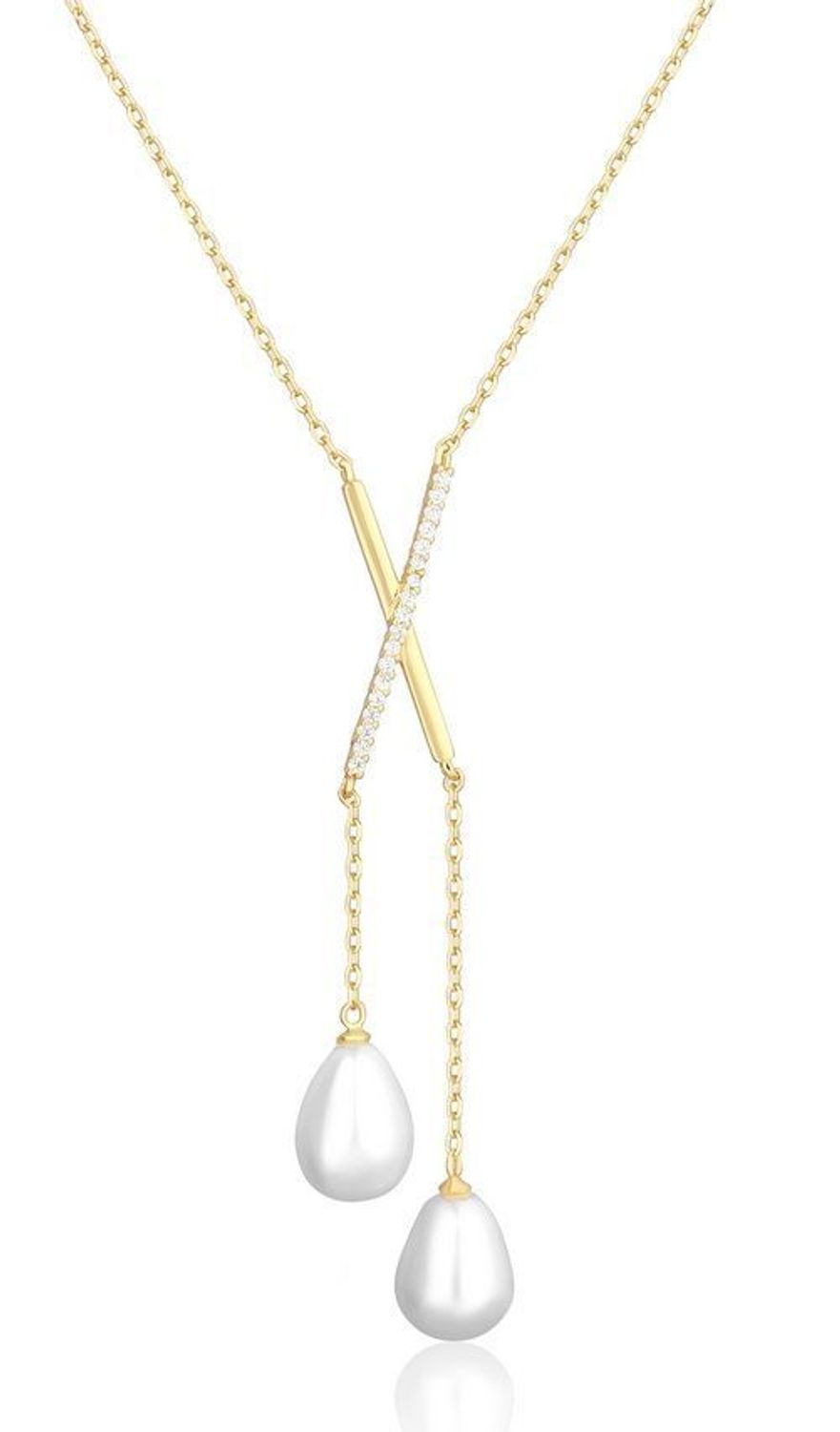 Pozłacany Naszyjnik Celebrytka X z Perłami i Cyrkonią – Srebro 925.jpg