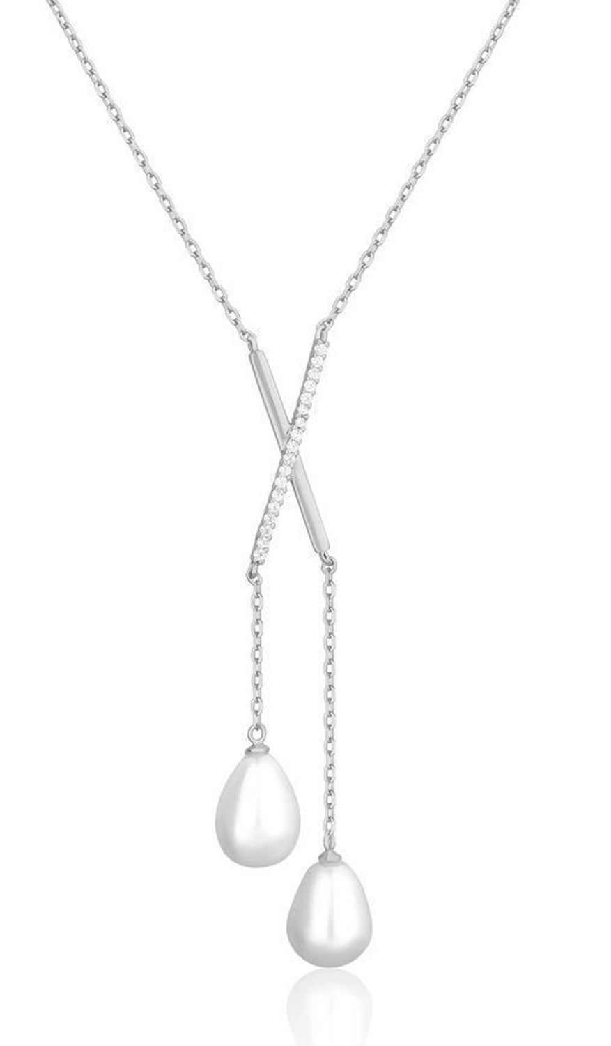 Naszyjnik Celebrytka z Zawieszką X, Perłami i Cyrkonią – Srebro 925.jpg