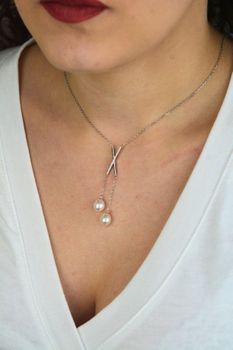 Naszyjnik Celebrytka X z Perłami i Cyrkonią – Srebro 925, Regulowany 45+5 cm (1).jpg