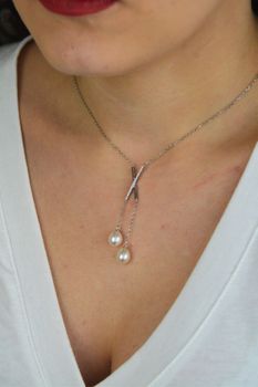 Naszyjnik Celebrytka X z Perłami i Cyrkonią – Srebro 925, Regulowany 45+5 cm (2).jpg