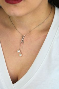 Naszyjnik Celebrytka X z Perłami i Cyrkonią – Srebro 925, Regulowany 45+5 cm (3).jpg