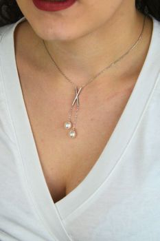 Naszyjnik Celebrytka X z Perłami i Cyrkonią – Srebro 925, Regulowany 45+5 cm (4).jpg