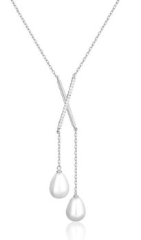 Naszyjnik Celebrytka z Zawieszką X, Perłami i Cyrkonią – Srebro 925.jpg