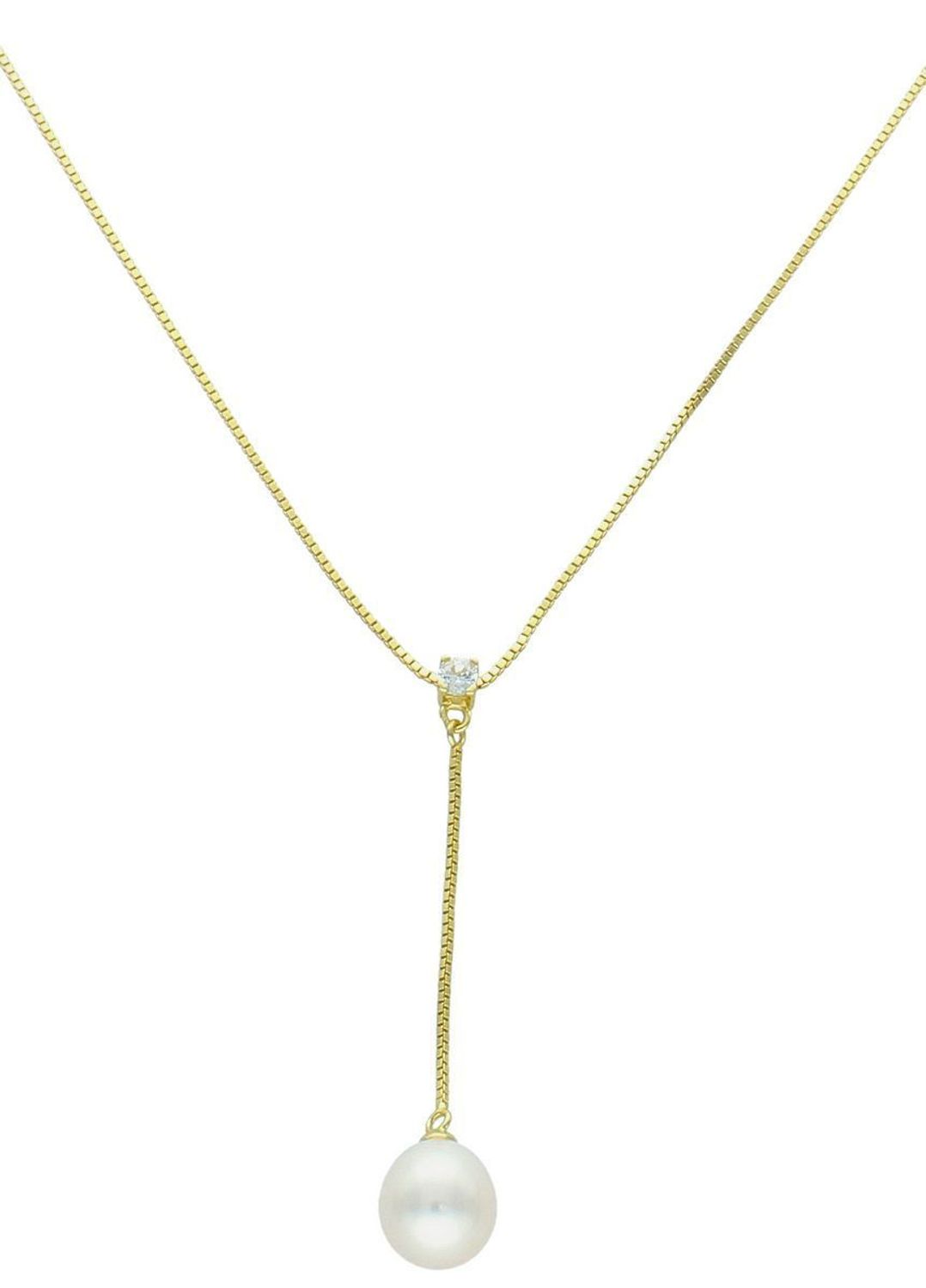 Pozłacany naszyjnik damski srebro 925 z perłą i cyrkonią – długość 45 cm + 5 cm  Elegancka biżuteria1.jpg