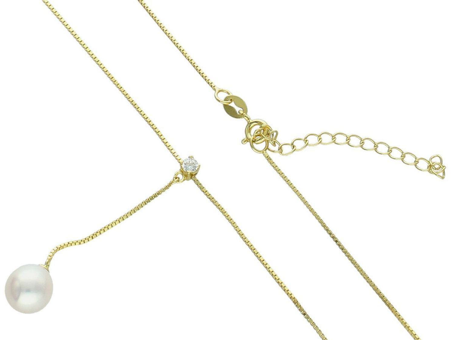 Pozłacany naszyjnik damski srebro 925 z perłą i cyrkonią – długość 45 cm + 5 cm  Elegancka biżuteria1.jpg