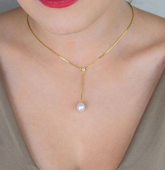 Pozłacany naszyjnik damski srebro 925 z perłą i cyrkonią – długość 45 cm + 5 cm  Elegancka biżuteria (2).JPG