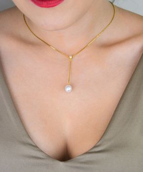 Pozłacany naszyjnik damski srebro 925 z perłą i cyrkonią – długość 45 cm + 5 cm  Elegancka biżuteria (3).JPG