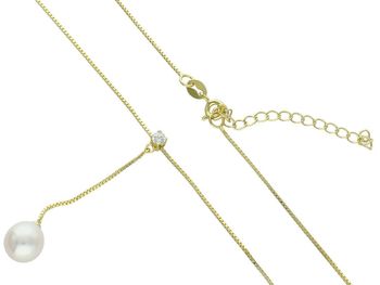 Pozłacany naszyjnik damski srebro 925 z perłą i cyrkonią – długość 45 cm + 5 cm  Elegancka biżuteria2.jpg