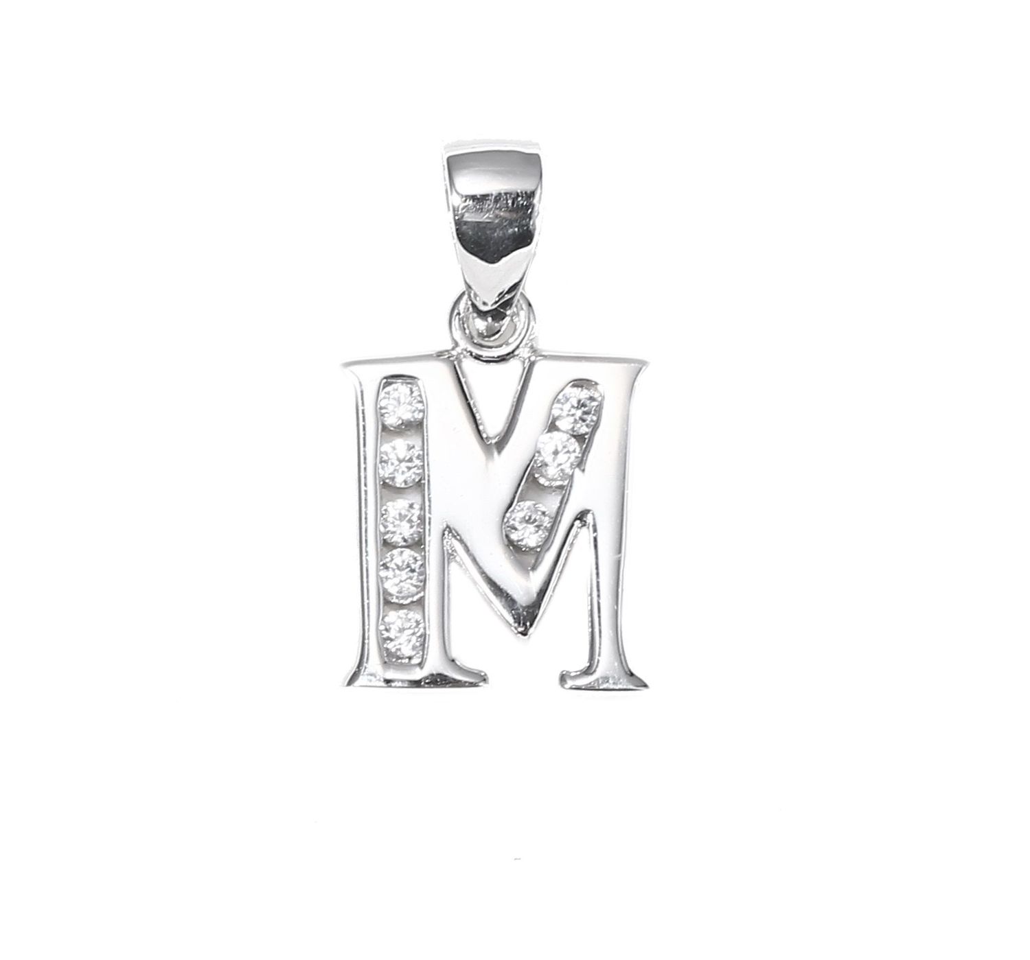 Srebrna zawieszka Literka M z cyrkonią SVLP0705XH2BI0M. Jedyna w swoim rodzaju srebrna zawieszka w kształcie literki M.jpg