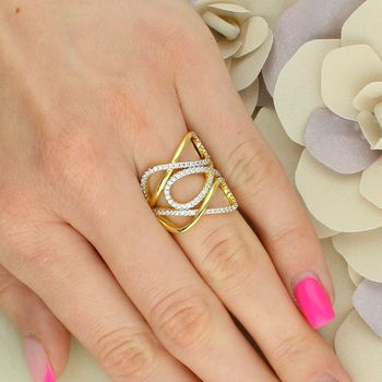 Szeroki pozłacany pierścionek falisty z cyrkonią 925 efektowny.jpg