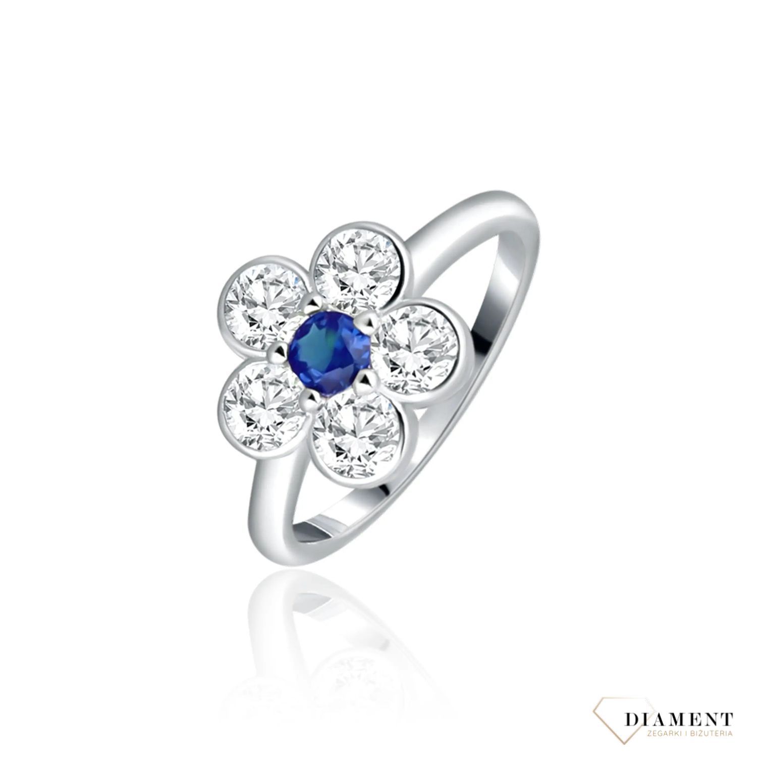 Srebrny pierścionek kwiat z niebieskim kamieniem SVLR0812XH2M1 925.  Srebrny pierścionek kwiatek dla dziecka. Srebrny mały pierścionek. Srebrna biżuteria na prezent. 5.jpg
