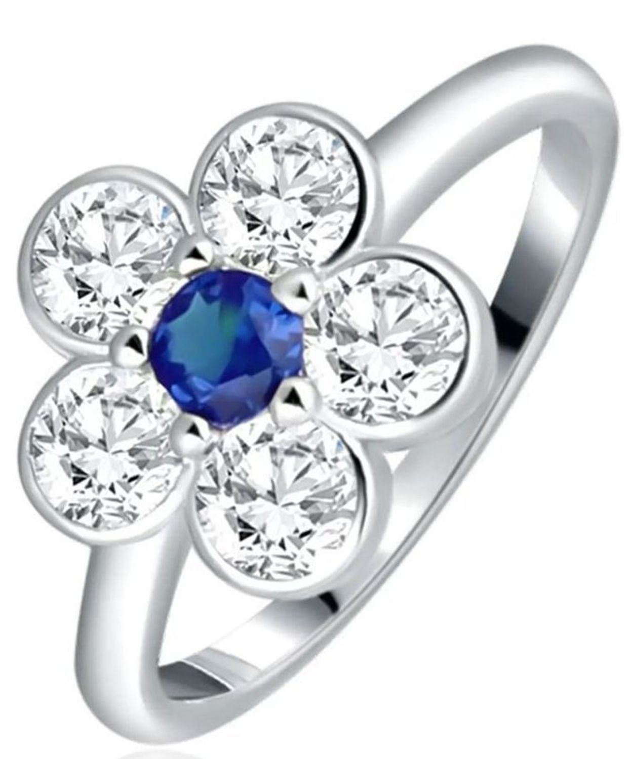 Srebrny pierścionek kwiat z niebieskim kamieniem SVLR0812XH2M1 925.  Srebrny pierścionek kwiatek dla dziecka. Srebrny mały pierścionek. Srebrna biżuteria na prezent. 5.jpg