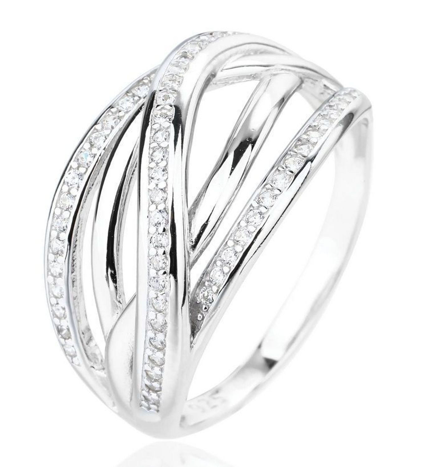 Srebrny szeroki pierścionek przeplatany z cyrkonią 925 – rozmiar 15.jpg