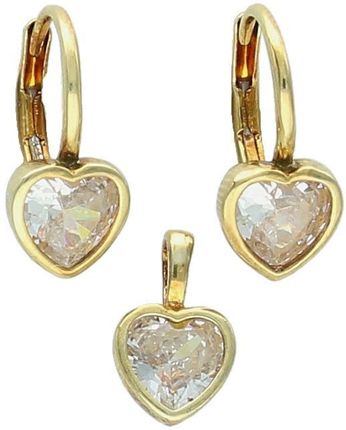 Komplet pozłacanej srebrnej biżuterii z sercem i białym kryształem – kolczyki i zawieszka Srebro 925 (1).jpg