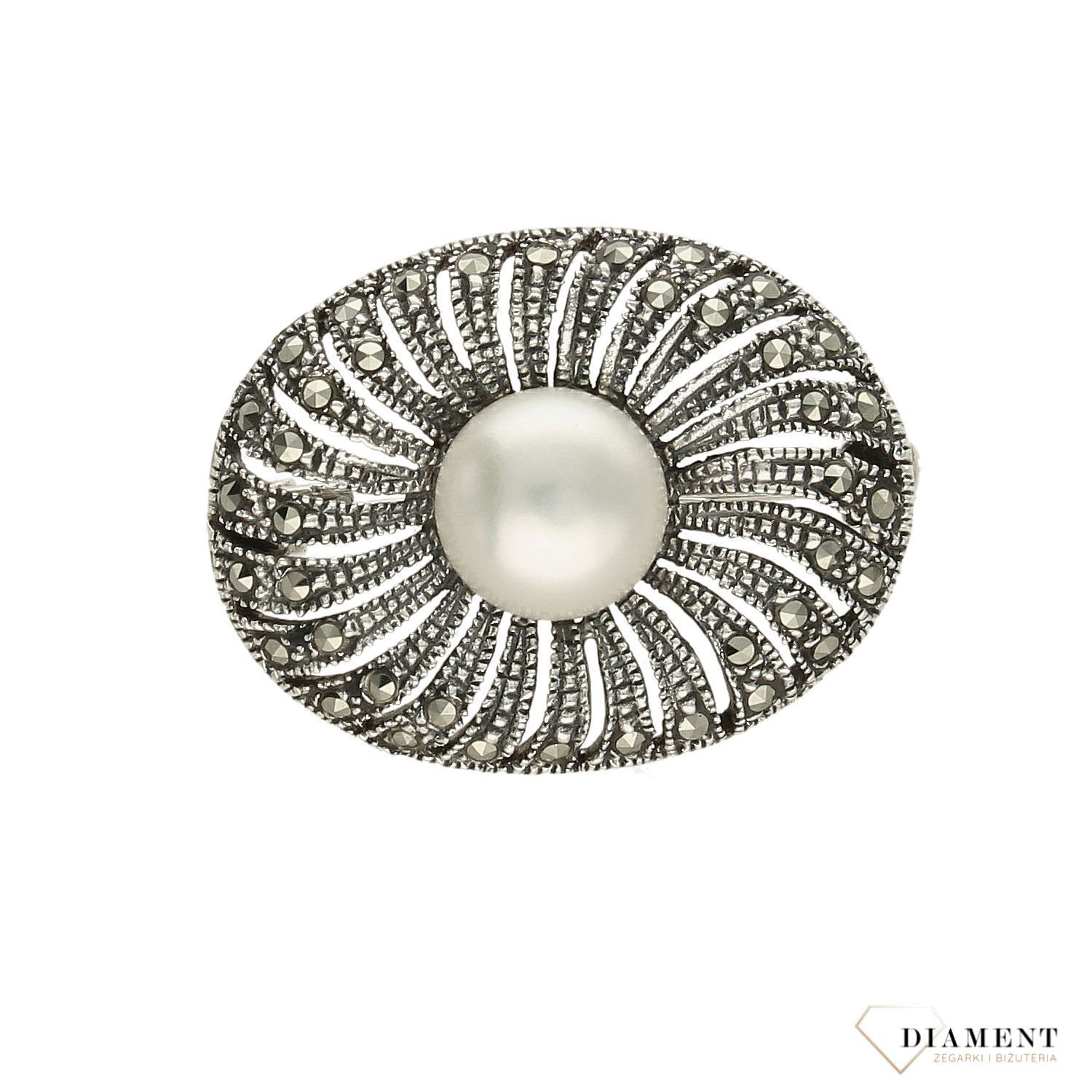 Srebrna broszka perełka z markazytami SW-T-C18-KIM-IRZP125.jpg