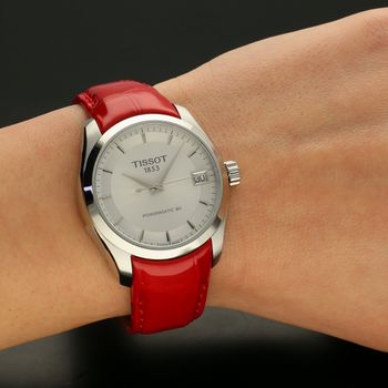 Zegarek damski automatyczny na czerwonym pasku  Tissot Powermatic 80 Lady T035.207.16.031.01 Couturier (5).jpg