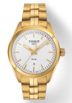 Zegarek damski na bransolecie w kolorze złota Tissot PR100 T101.210.33.031.00.jpg