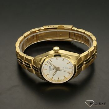 Zegarek damski na bransolecie w kolorze złota ze srebrną tarczą, szafirowym szkłem Tissot PR100 T101.210.33.031.00.  (1).jpg