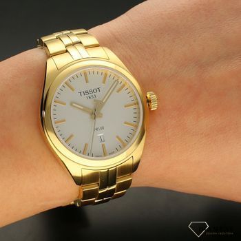 Zegarek damski na bransolecie w kolorze złota ze srebrną tarczą, szafirowym szkłem Tissot PR100 T101.210.33.031.00.  (3).jpg