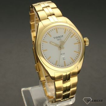 Zegarek damski na bransolecie w kolorze złota ze srebrną tarczą, szafirowym szkłem Tissot PR100 T101.210.33.031.00.  (4).jpg