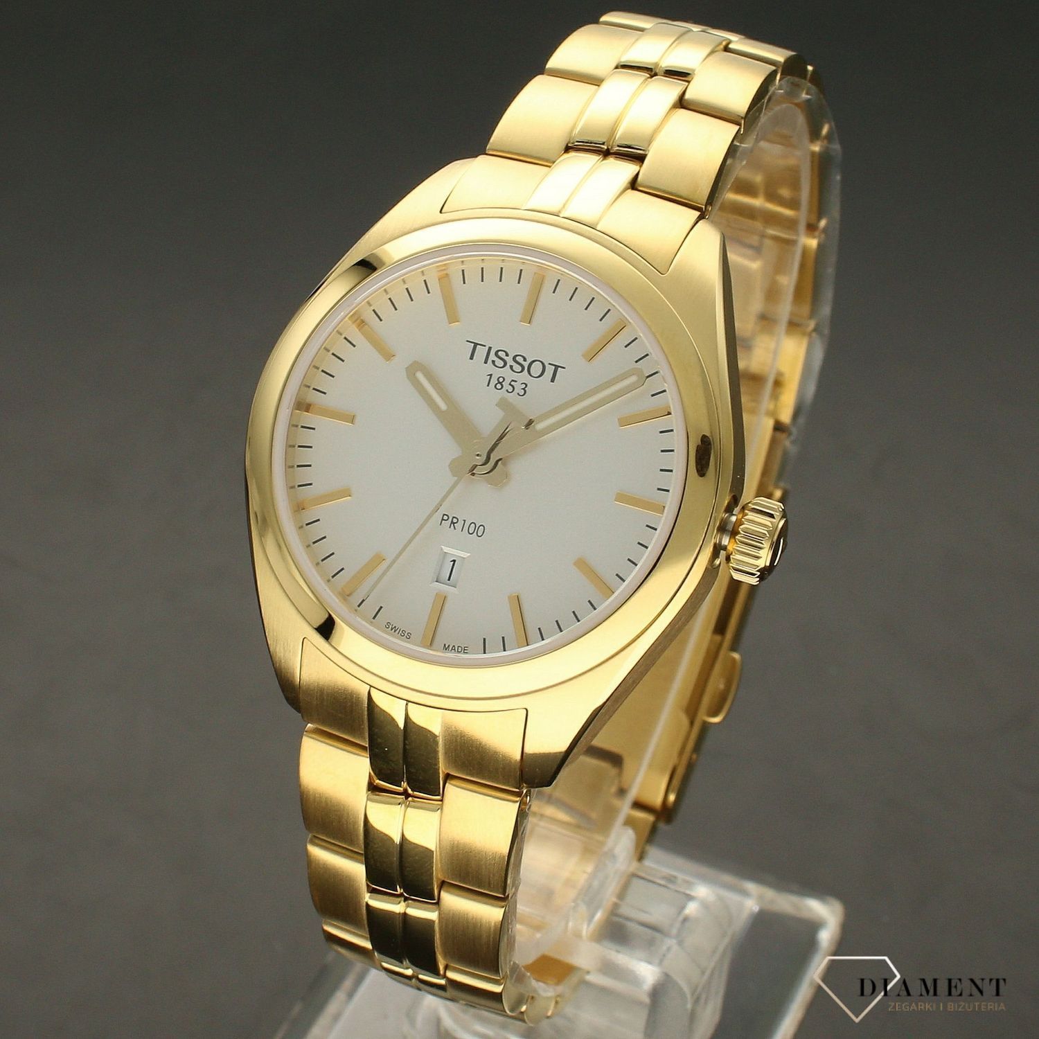 Zegarek damski na bransolecie w kolorze złota Tissot PR100 T101.210.33.031.00.jpg