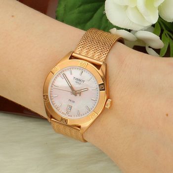 Zegarek damski Tissot PR 100 Sport Chic Lady – różowe złoto, masa perłowa, szafirowe szkło.jpg