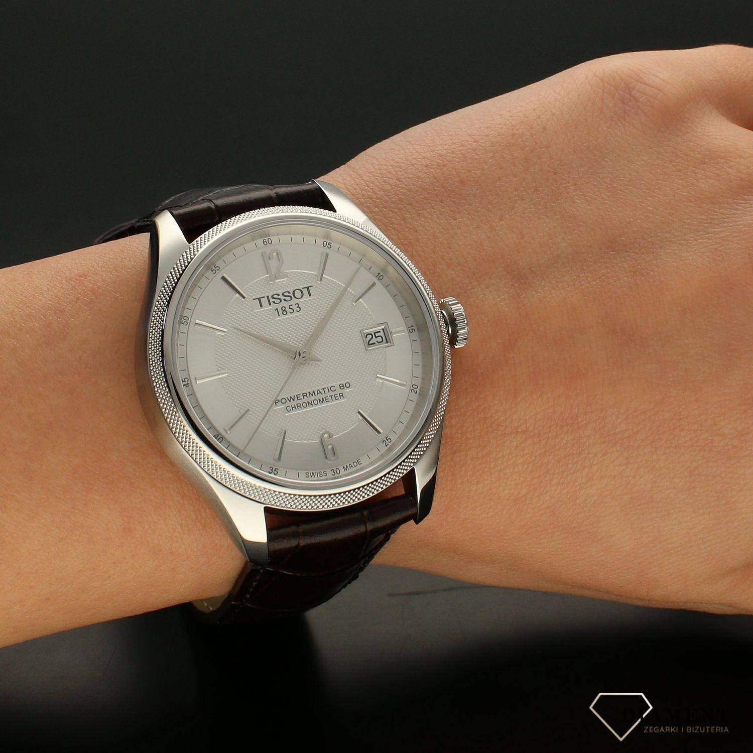 Zegarek męski Tissot na pasku skórzanym Ballade Powermatic 80 T108.408.16.037.00 z mechanizmem automatycznym. ✓.jpg