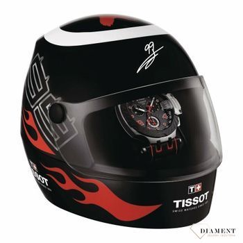 Zegarek męski Tissot T-Race Jorge Lorenzo 2020 T115.417.27.057.02. Przypominająca tarczę hamulcową obręcz koperty, posiada ciekawą zabudowę koronki w postaci klocków hamulcowych sportowego motocykla. Idealny zegarek sportowy (3).jpg