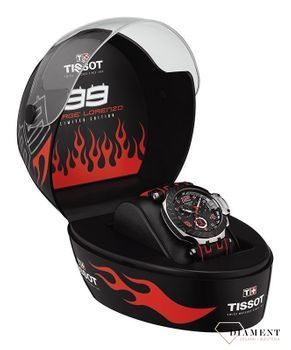 Zegarek męski Tissot T-Race Jorge Lorenzo 2020 T115.417.27.057.02. Przypominająca tarczę hamulcową obręcz koperty, posiada ciekawą zabudowę koronki w postaci klocków hamulcowych sportowego motocykla. Idealny zegarek sportowy.jpg