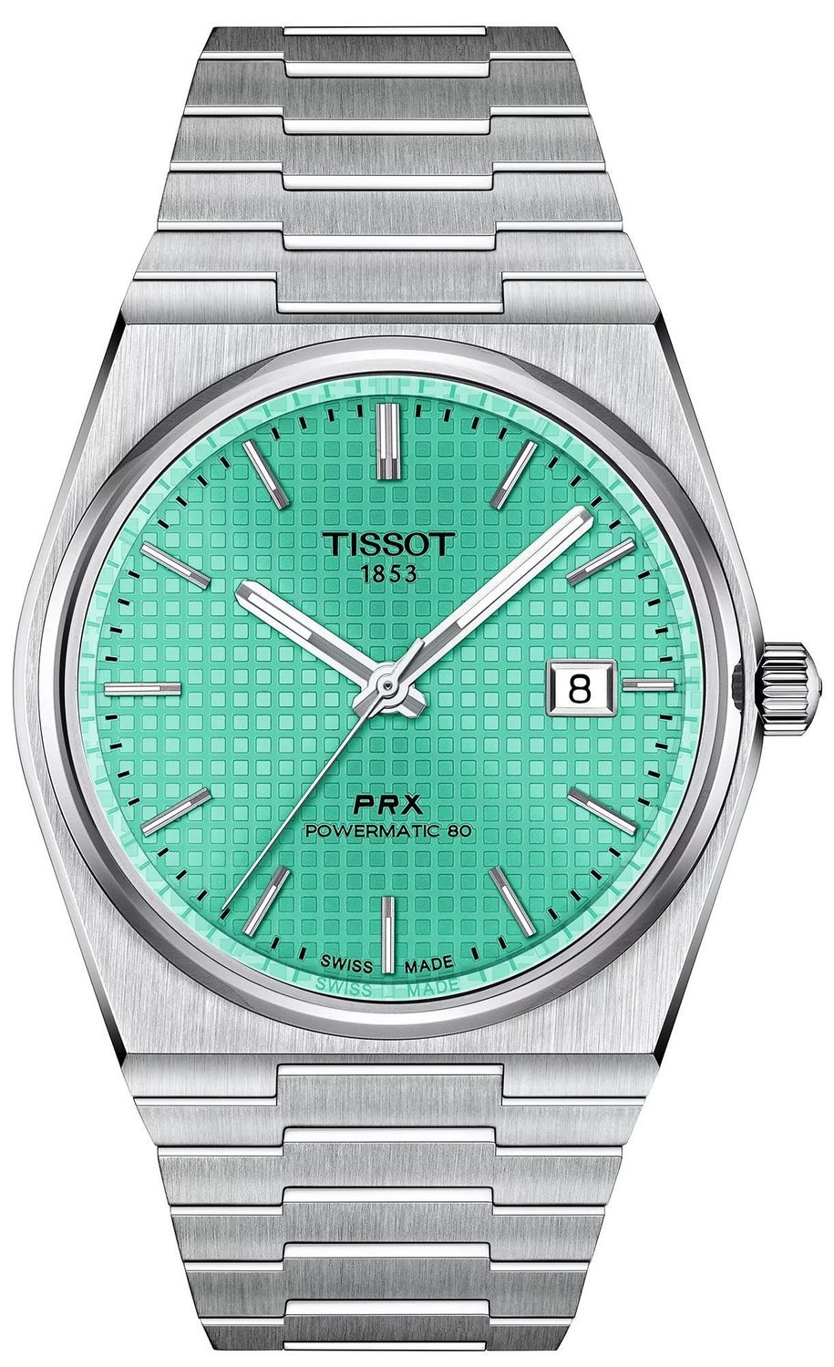 Zegarek męski Tissot PRX Powermatic 80 T137.407.11.091.01 . Tissot PRX automatyczny. Tissot zegarek z miętową tarczą. Pomysł na prezent dla mężczyzny. Modny zegarek szwajcarski dla faceta. Zegarek męski na bransolecie. 3.jpg
