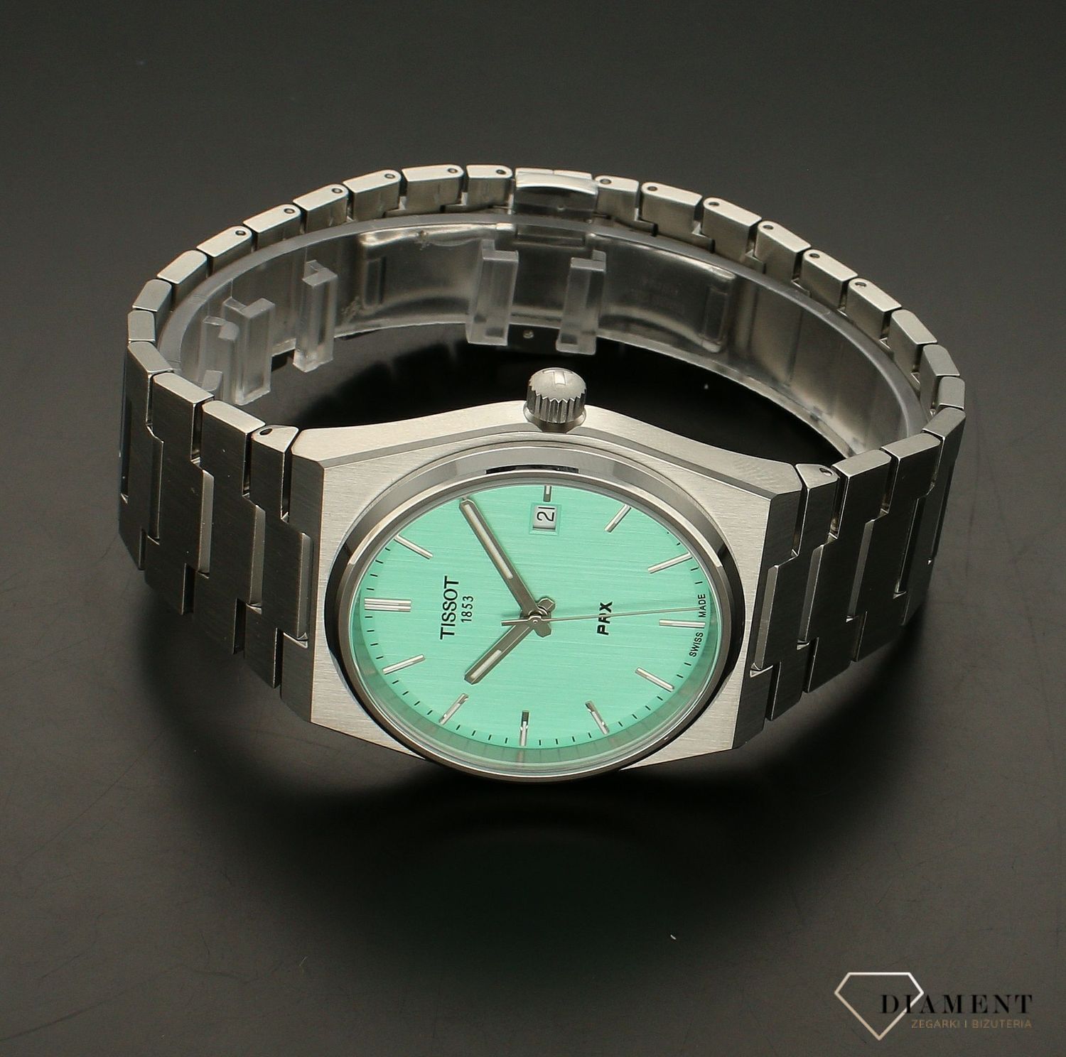 Zegarek męski na bransolecie z zielona tarczą Tissot PRX T137.410.11.091.01  (3).webp