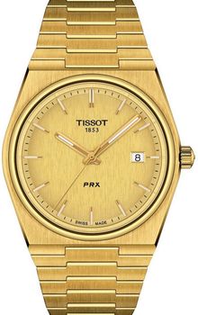 Zegarek męski Tissot PRX w złotym kolorze T137.410.33.021.00. Zegarek męski Tissot. Zegarek męski w złotym kolorze. Zegarek męski do nurkowania. Zegarek wodoszczelny. Zegarek męski elegan.jpg