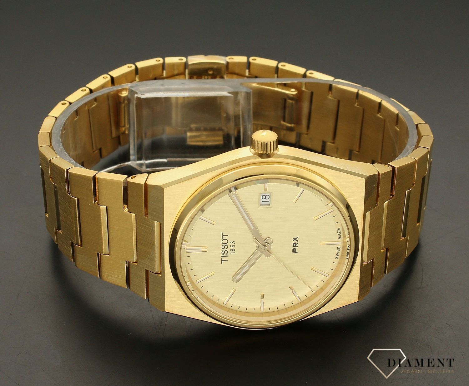 Zegarek męski Tissot PRX w złotym kolorze T137.410.33.021.00. Zegarek męski Tissot. Zegarek męski w złotym kolorze. Zegarek męski do nurkowania. Zegarek wodoszczelny. Zegarek męski elegan.jpg